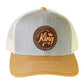 Gray/Gold/Cream Dark Leather Patch Hat