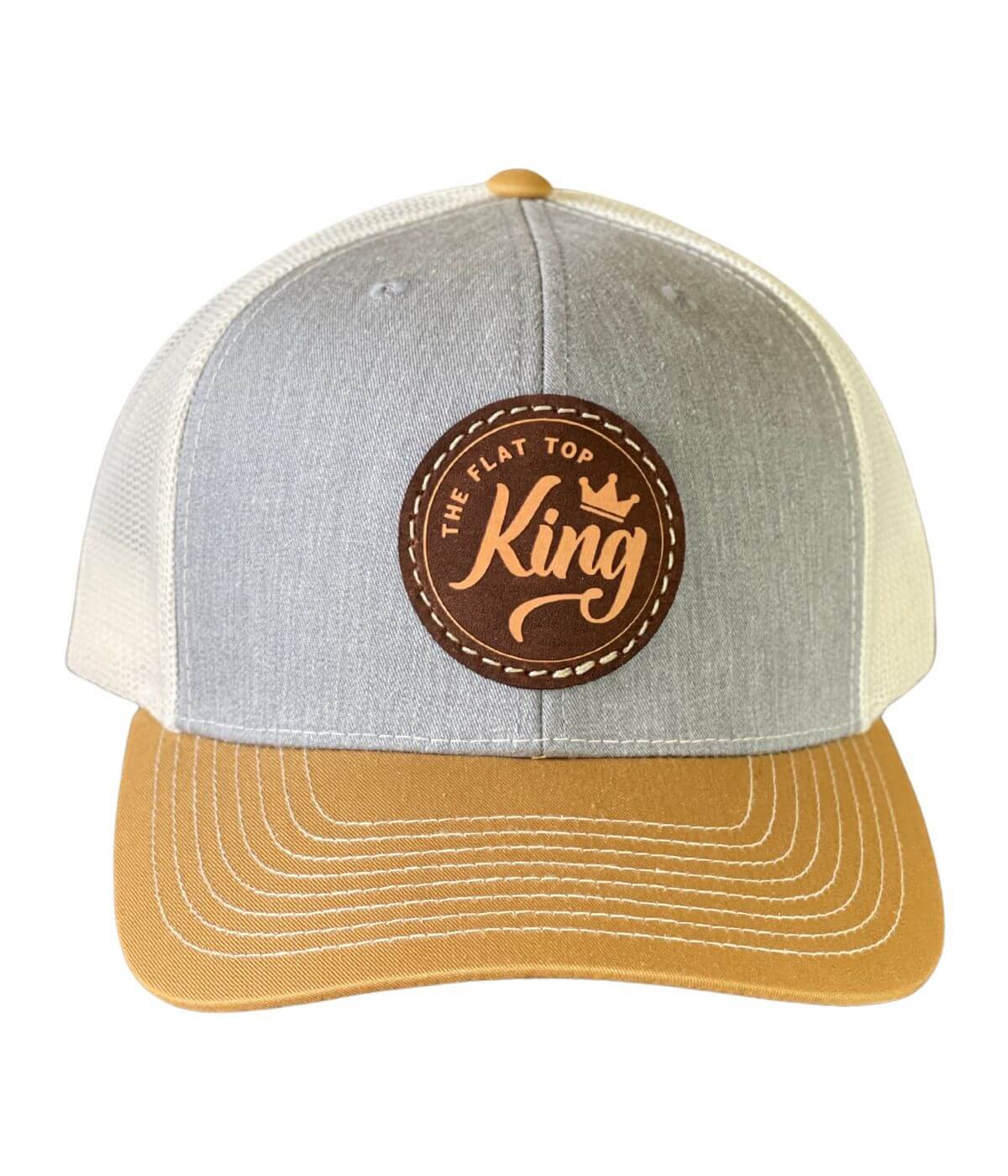 Gray/Gold/Cream Dark Leather Patch Hat