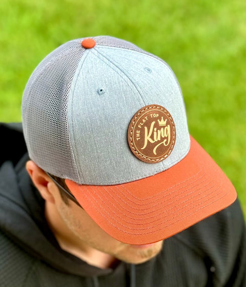 Heather Grey/Dark Orange Leather Patch Hat
