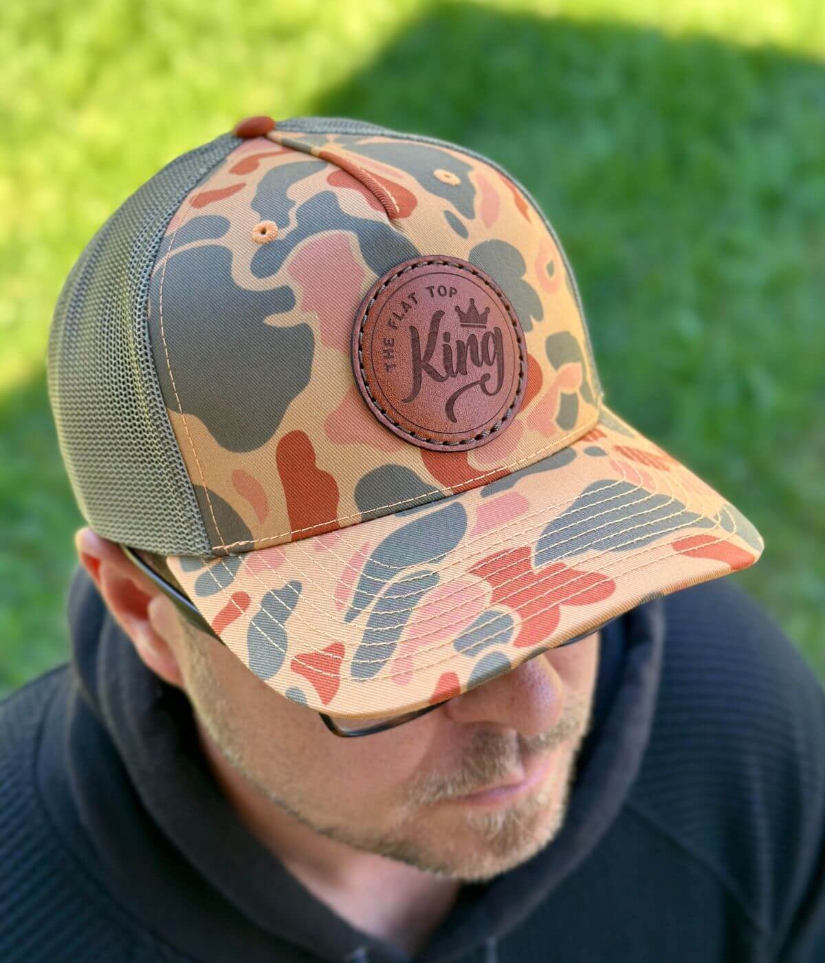 Orange Camo Leather Patch Hat