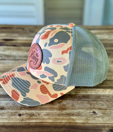 trucker hat with colorful camo pattern