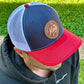 Red/White/Navy Leather Patch Hat