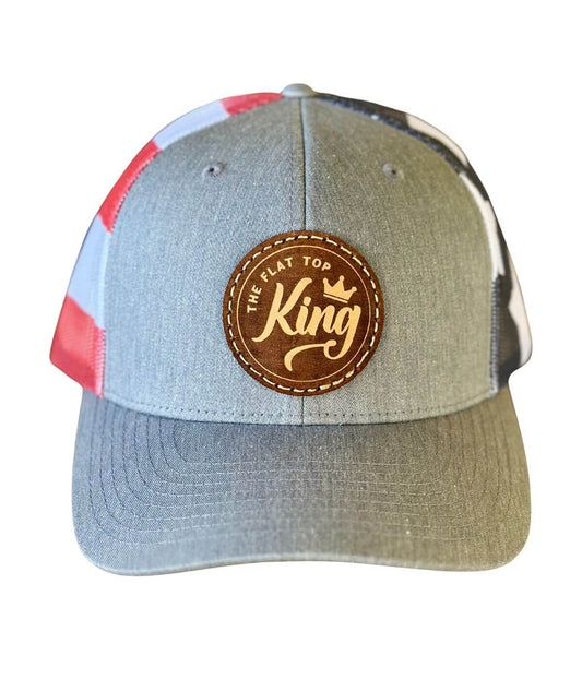 American Flag/Gray Leather Patch Hat