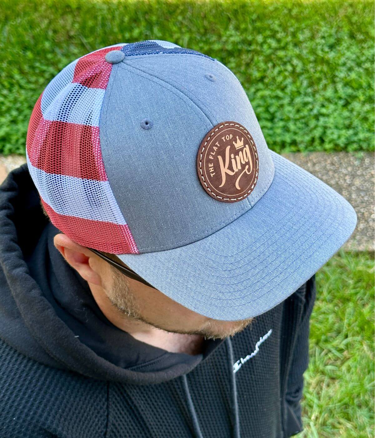 American Flag/Gray Leather Patch Hat