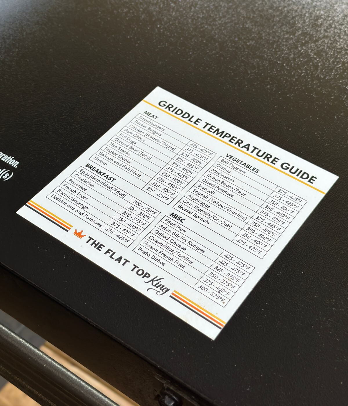 Griddle Temperature Chart Magnet