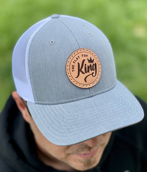 White/Light Heather Gray Leather Patch Hat