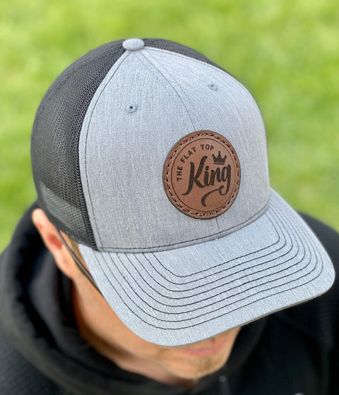 Black/Charcoal Gray Leather Patch Hat